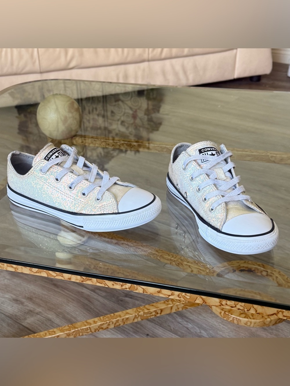 Converse Kids Iridescent Sparkle Low Top Sneakers - White/Silver Shimmer